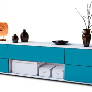 Lowboard Babetta | Korpus Weiß | Front in Türkis | 180x49x35cm (BxHxT)