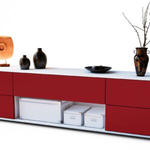 Lowboard Babetta | Korpus Weiß | Front in Bordeaux | 180x49x35cm (BxHxT)