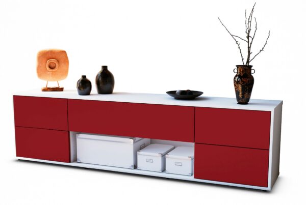 Lowboard Babetta | Korpus Weiß | Front in Bordeaux | 180x49x35cm (BxHxT)