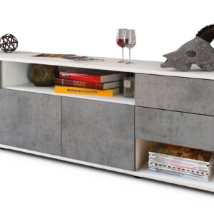 Lowboard Barbara | Korpus Weiß | Front in Beton Optik | 180x49x35cm (BxHxT)