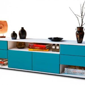 Lowboard Barbara | Korpus Weiß | Front in Türkis | 180x49x35cm (BxHxT)