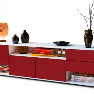 Lowboard Barbara | Korpus Weiß | Front in Bordeaux | 180x49x35cm (BxHxT)