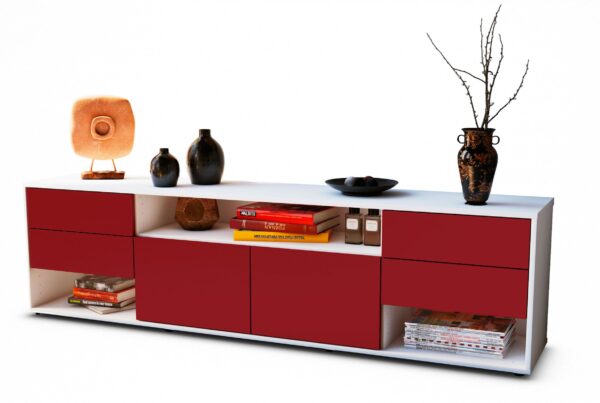Lowboard Barbara | Korpus Weiß | Front in Bordeaux | 180x49x35cm (BxHxT)
