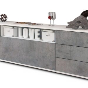 Lowboard Beatrice | Korpus Weiß | Front in Beton Optik | 180x49x35cm (BxHxT)