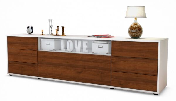 Lowboard Beatrice | Korpus Weiß | Front in Walnuss Holz Optik | 180x49x35cm (BxHxT)