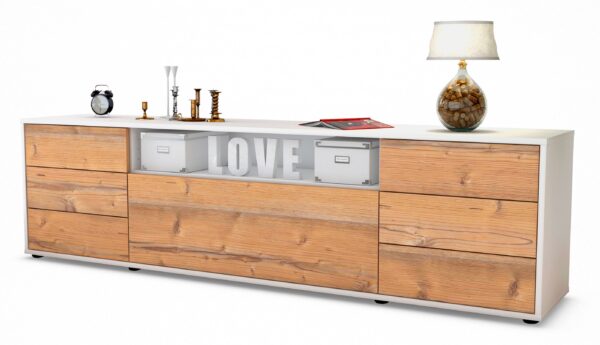 Lowboard Beatrice | Korpus Weiß | Front in Pinie Holz Optik | 180x49x35cm (BxHxT)
