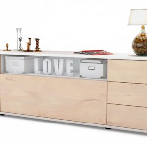 Lowboard Beatrice | Korpus Weiß | Front in Zeder Holz Optik | 180x49x35cm (BxHxT)