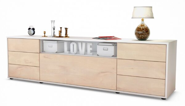 Lowboard Beatrice | Korpus Weiß | Front in Zeder Holz Optik | 180x49x35cm (BxHxT)