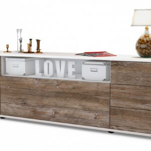Lowboard Beatrice | Korpus Weiß | Front in Treibholz Holz Optik | 180x49x35cm (BxHxT)