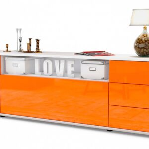 Lowboard Beatrice | Korpus Weiß | Front in Hochglanz Orange | 180x49x35cm (BxHxT)