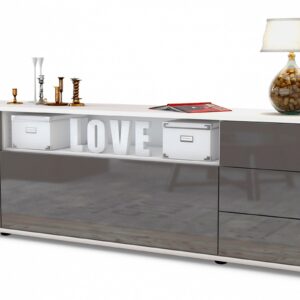 Lowboard Beatrice | Korpus Weiß | Front in Hochglanz Grau | 180x49x35cm (BxHxT)