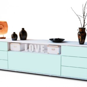 Lowboard Beatrice | Korpus Weiß | Front in Mint | 180x49x35cm (BxHxT)