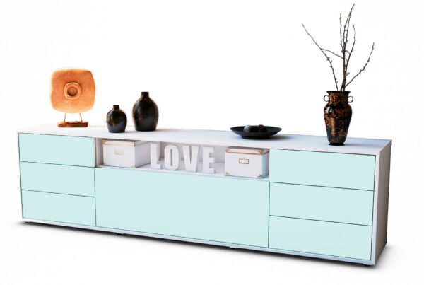 Lowboard Beatrice | Korpus Weiß | Front in Mint | 180x49x35cm (BxHxT)