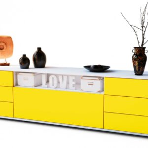 Lowboard Beatrice | Korpus Weiß | Front in Gelb | 180x49x35cm (BxHxT)