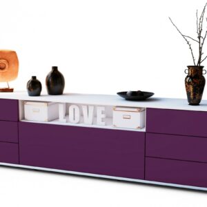 Lowboard Beatrice | Korpus Weiß | Front in Lila | 180x49x35cm (BxHxT)