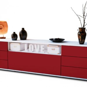 Lowboard Beatrice | Korpus Weiß | Front in Bordeaux | 180x49x35cm (BxHxT)