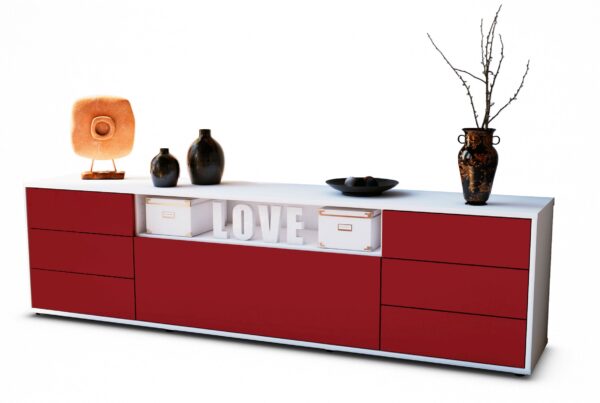 Lowboard Beatrice | Korpus Weiß | Front in Bordeaux | 180x49x35cm (BxHxT)