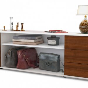 Lowboard Belinda | Korpus Weiß | Front in Walnuss Holz Optik | 180x49x35cm (BxHxT)