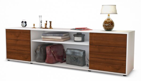 Lowboard Belinda | Korpus Weiß | Front in Walnuss Holz Optik | 180x49x35cm (BxHxT)