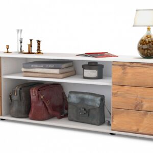Lowboard Belinda | Korpus Weiß | Front in Pinie Holz Optik | 180x49x35cm (BxHxT)