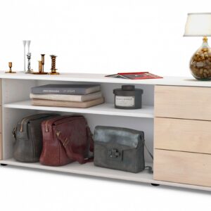 Lowboard Belinda | Korpus Weiß | Front in Zeder Holz Optik | 180x49x35cm (BxHxT)