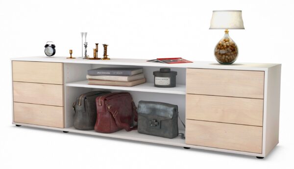 Lowboard Belinda | Korpus Weiß | Front in Zeder Holz Optik | 180x49x35cm (BxHxT)