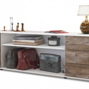 Lowboard Belinda | Korpus Weiß | Front in Treibholz Holz Optik | 180x49x35cm (BxHxT)