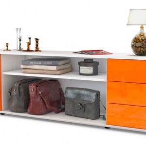 Lowboard Belinda | Korpus Weiß | Front in Hochglanz Orange | 180x49x35cm (BxHxT)
