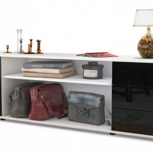 Lowboard Belinda | Korpus Weiß | Front in Hochglanz Schwarz | 180x49x35cm (BxHxT)