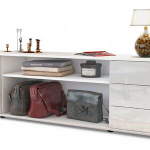 Lowboard Belinda | Korpus Weiß | Front in Hochglanz Weiß | 180x49x35cm (BxHxT)