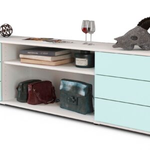 Lowboard Belinda | Korpus Weiß | Front in Mint | 180x49x35cm (BxHxT)
