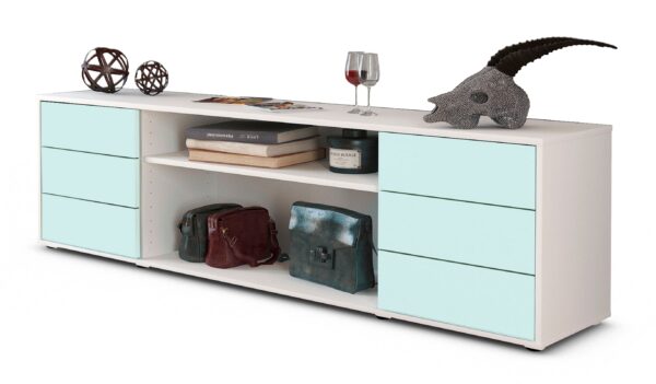 Lowboard Belinda | Korpus Weiß | Front in Mint | 180x49x35cm (BxHxT)