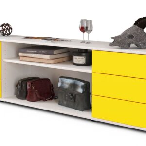 Lowboard Belinda | Korpus Weiß | Front in Gelb | 180x49x35cm (BxHxT)