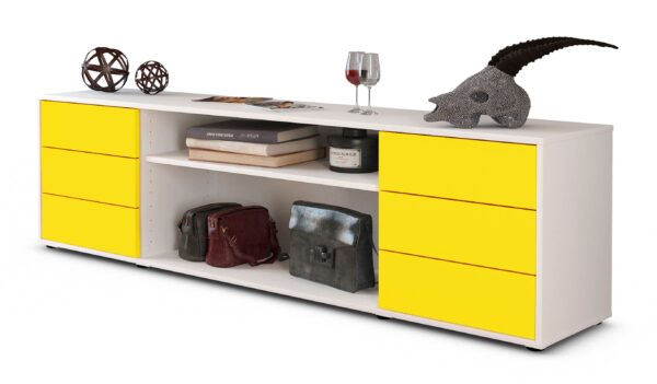 Lowboard Belinda | Korpus Weiß | Front in Gelb | 180x49x35cm (BxHxT)