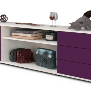 Lowboard Belinda | Korpus Weiß | Front in Lila | 180x49x35cm (BxHxT)