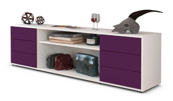 Lowboard Belinda | Korpus Weiß | Front in Lila | 180x49x35cm (BxHxT)