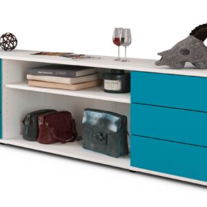 Lowboard Belinda | Korpus Weiß | Front in Türkis | 180x49x35cm (BxHxT)