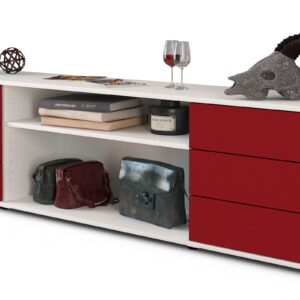 Lowboard Belinda | Korpus Weiß | Front in Bordeaux | 180x49x35cm (BxHxT)
