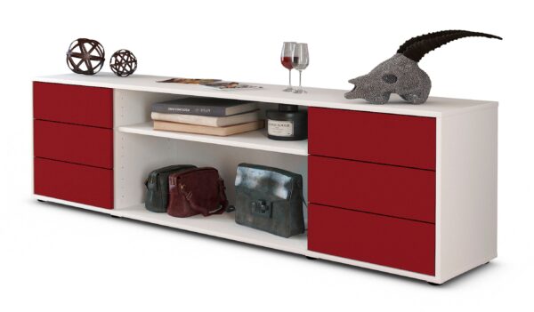 Lowboard Belinda | Korpus Weiß | Front in Bordeaux | 180x49x35cm (BxHxT)