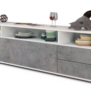 Lowboard Bella | Korpus Weiß | Front in Beton Optik | 180x49x35cm (BxHxT)