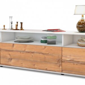 Lowboard Bella | Korpus Weiß | Front in Pinie Holz Optik | 180x49x35cm (BxHxT)