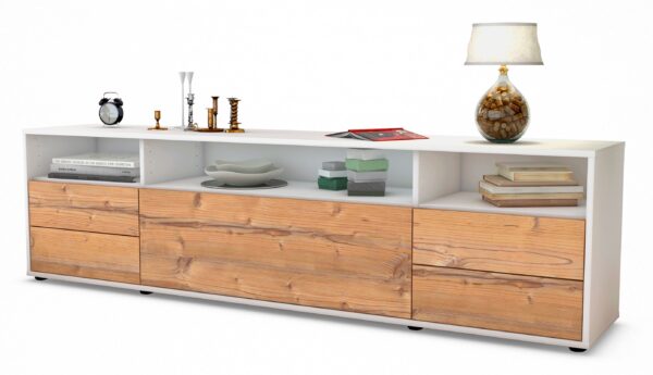 Lowboard Bella | Korpus Weiß | Front in Pinie Holz Optik | 180x49x35cm (BxHxT)