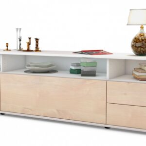 Lowboard Bella | Korpus Weiß | Front in Zeder Holz Optik | 180x49x35cm (BxHxT)