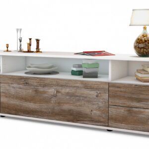Lowboard Bella | Korpus Weiß | Front in Treibholz Holz Optik | 180x49x35cm (BxHxT)