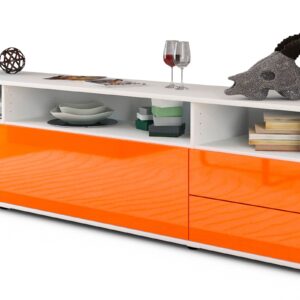 Lowboard Bella | Korpus Weiß | Front in Hochglanz Orange | 180x49x35cm (BxHxT)