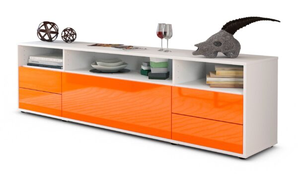 Lowboard Bella | Korpus Weiß | Front in Hochglanz Orange | 180x49x35cm (BxHxT)