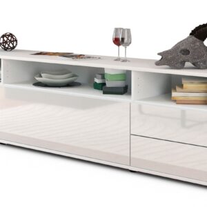 Lowboard Bella | Korpus Weiß | Front in Hochglanz Weiß | 180x49x35cm (BxHxT)