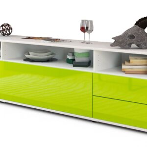 Lowboard Bella | Korpus Weiß | Front in Hochglanz Grün | 180x49x35cm (BxHxT)