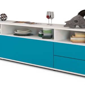 Lowboard Bella | Korpus Weiß | Front in Türkis | 180x49x35cm (BxHxT)