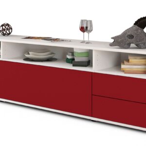 Lowboard Bella | Korpus Weiß | Front in Bordeaux | 180x49x35cm (BxHxT)